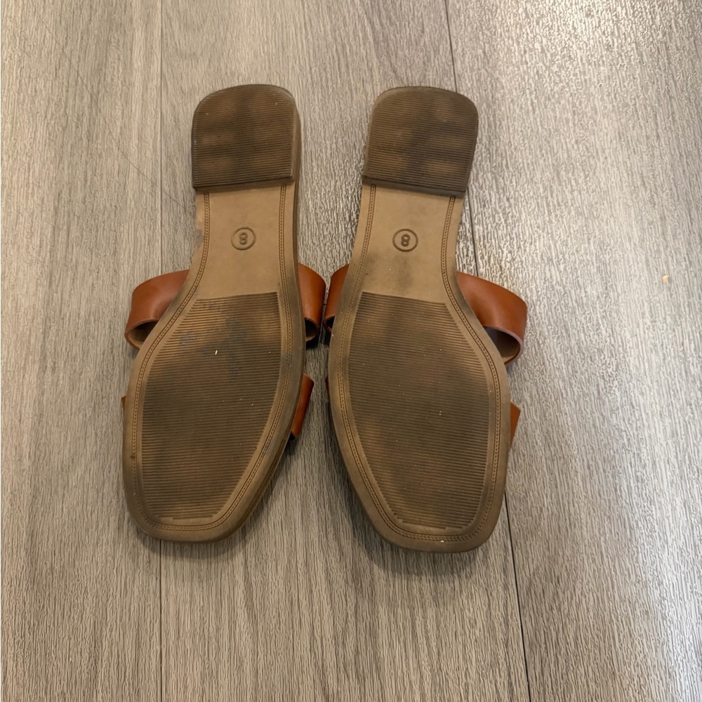 Women’s Brown Leather Slide Sandals - Picture 2 of 2